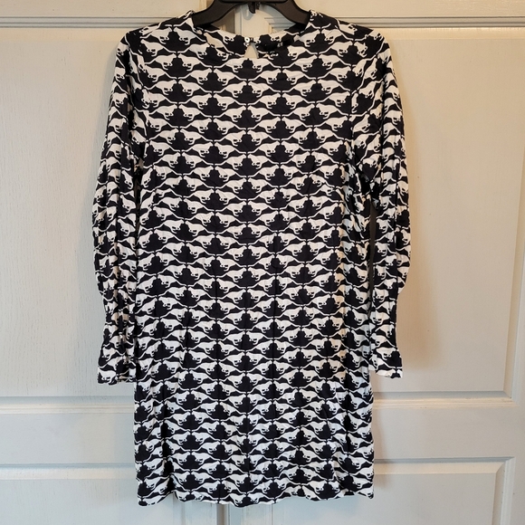 H&M Black White Cat Print Long Sleeve Dress - Picture 1 of 8